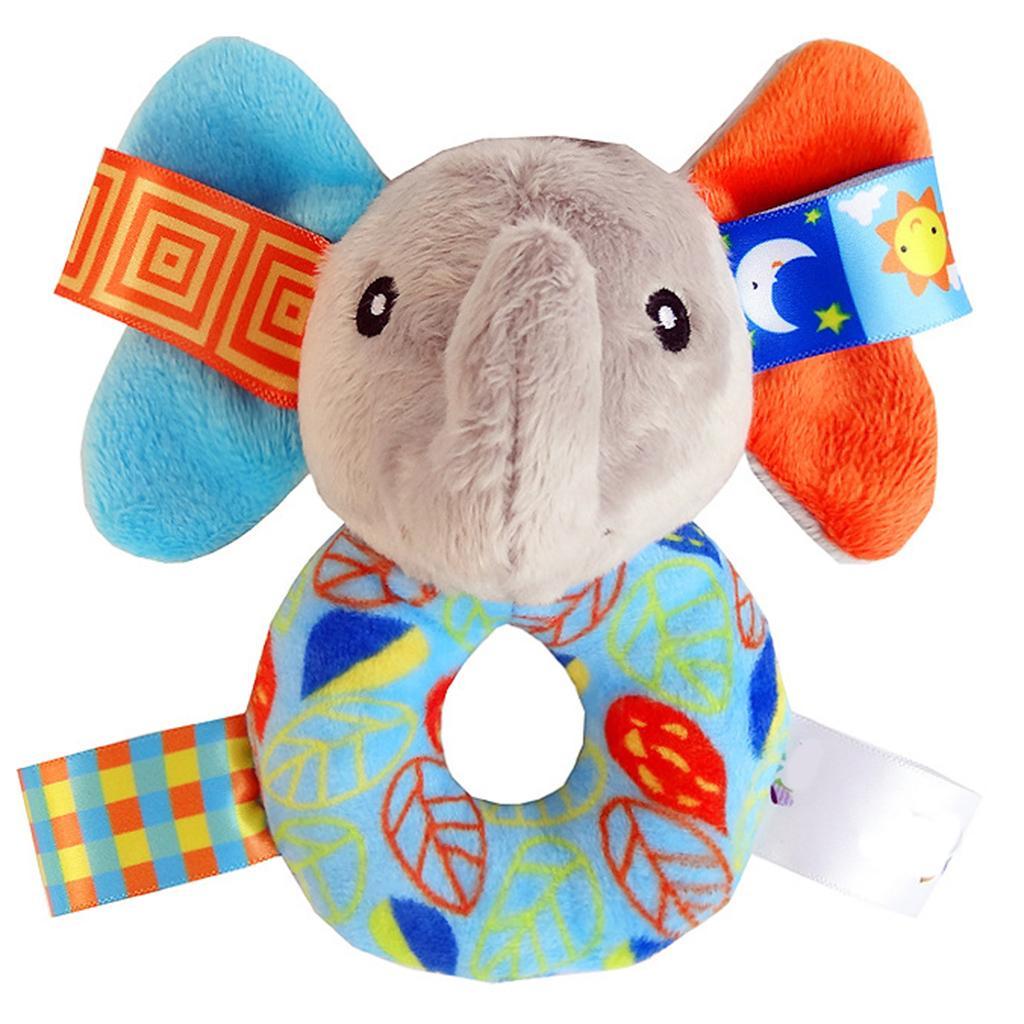 Baby Wrist Hand Bell Rattle Soft Plush Stuffed Educational Toy Elephant