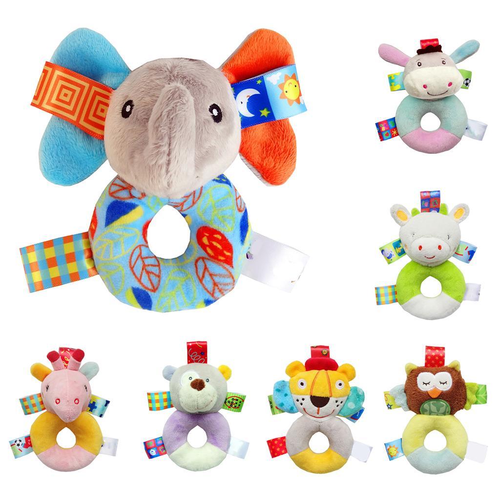 Baby Wrist Hand Bell Rattle Soft Plush Stuffed Educational Toy Elephant