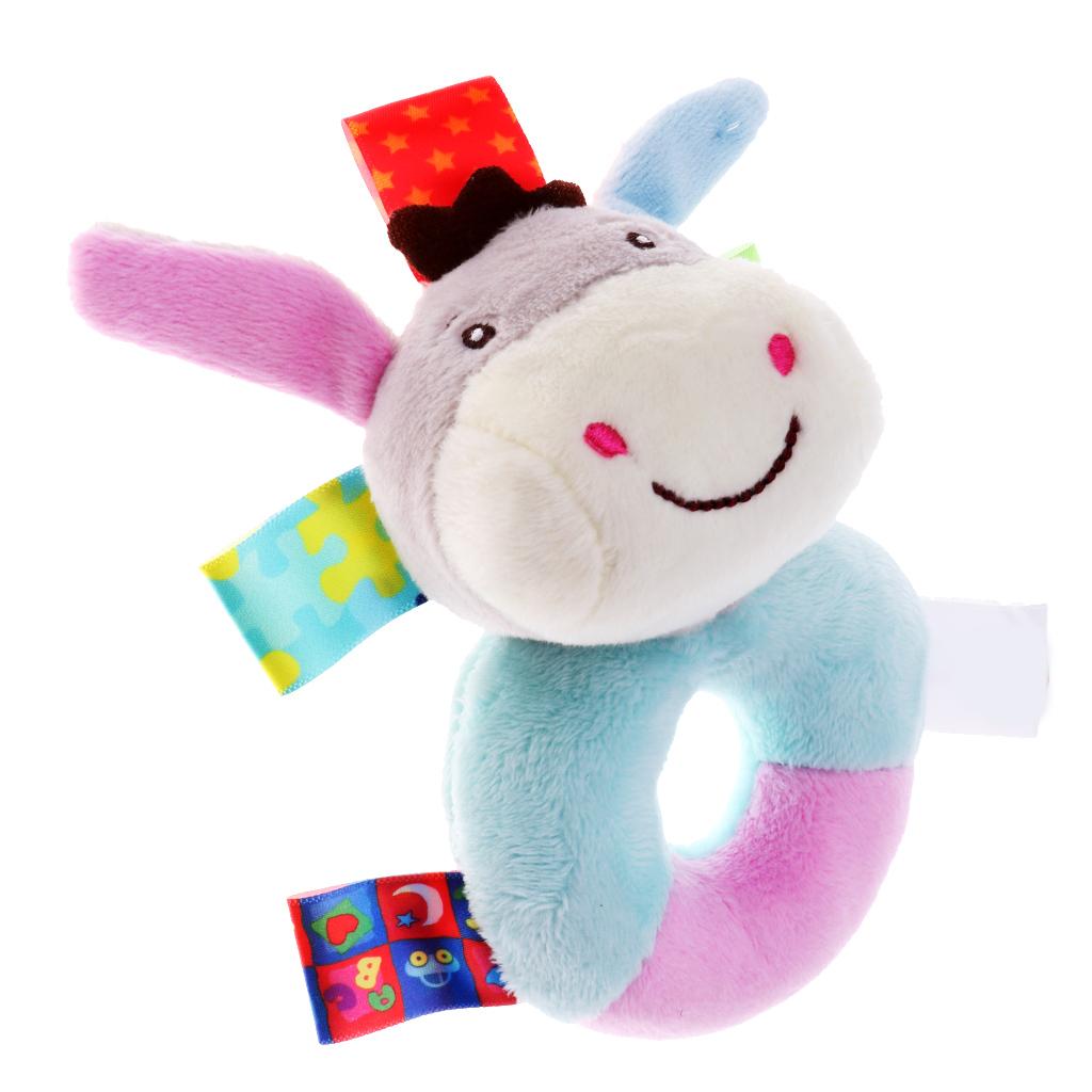 Baby Wrist Hand Bell Rattle Soft Plush Stuffed Educational Toy Donkey
