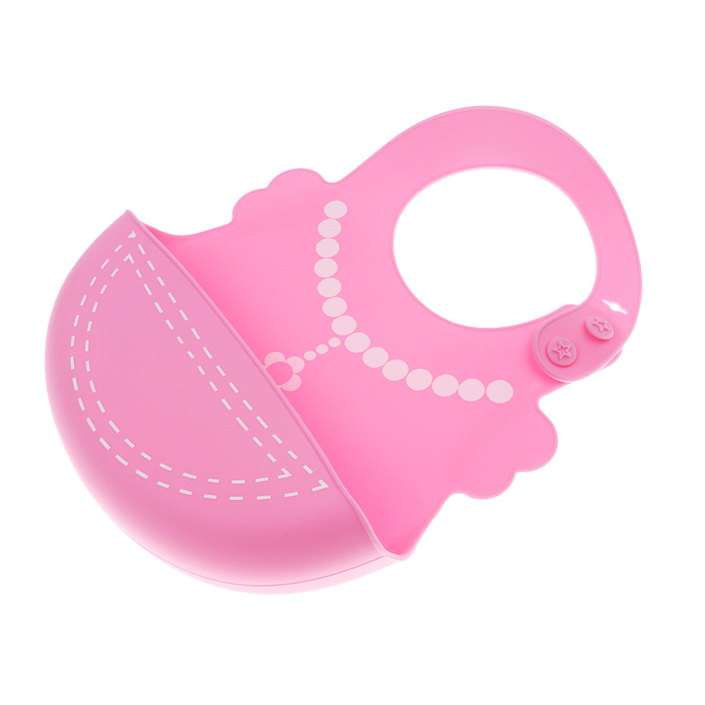 Baby Kid Washable Silicone Feeding Bib Adjustable Bib New Pink Necklace
