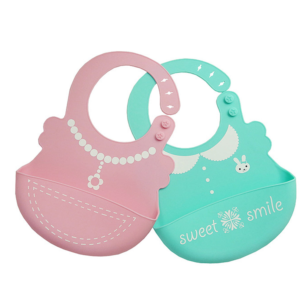 Baby Kid Washable Silicone Feeding Bib Adjustable Bib New Pink Necklace