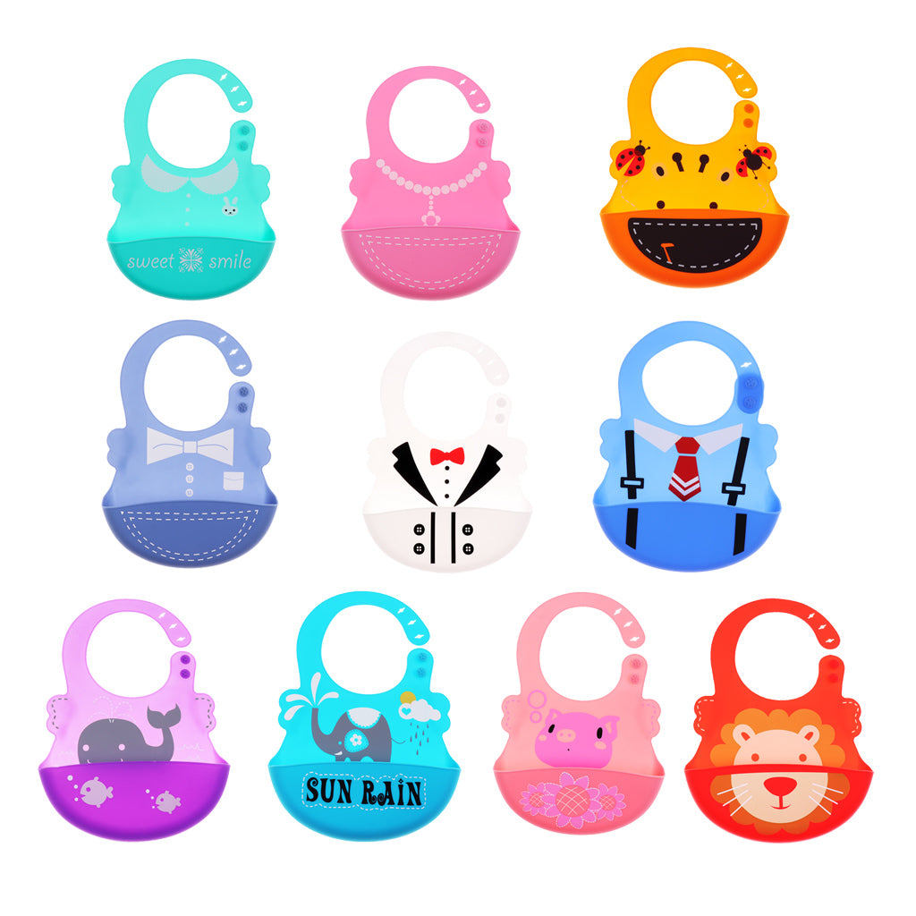 Baby Kid Washable Silicone Feeding Bib Adjustable Bib New Pink Necklace