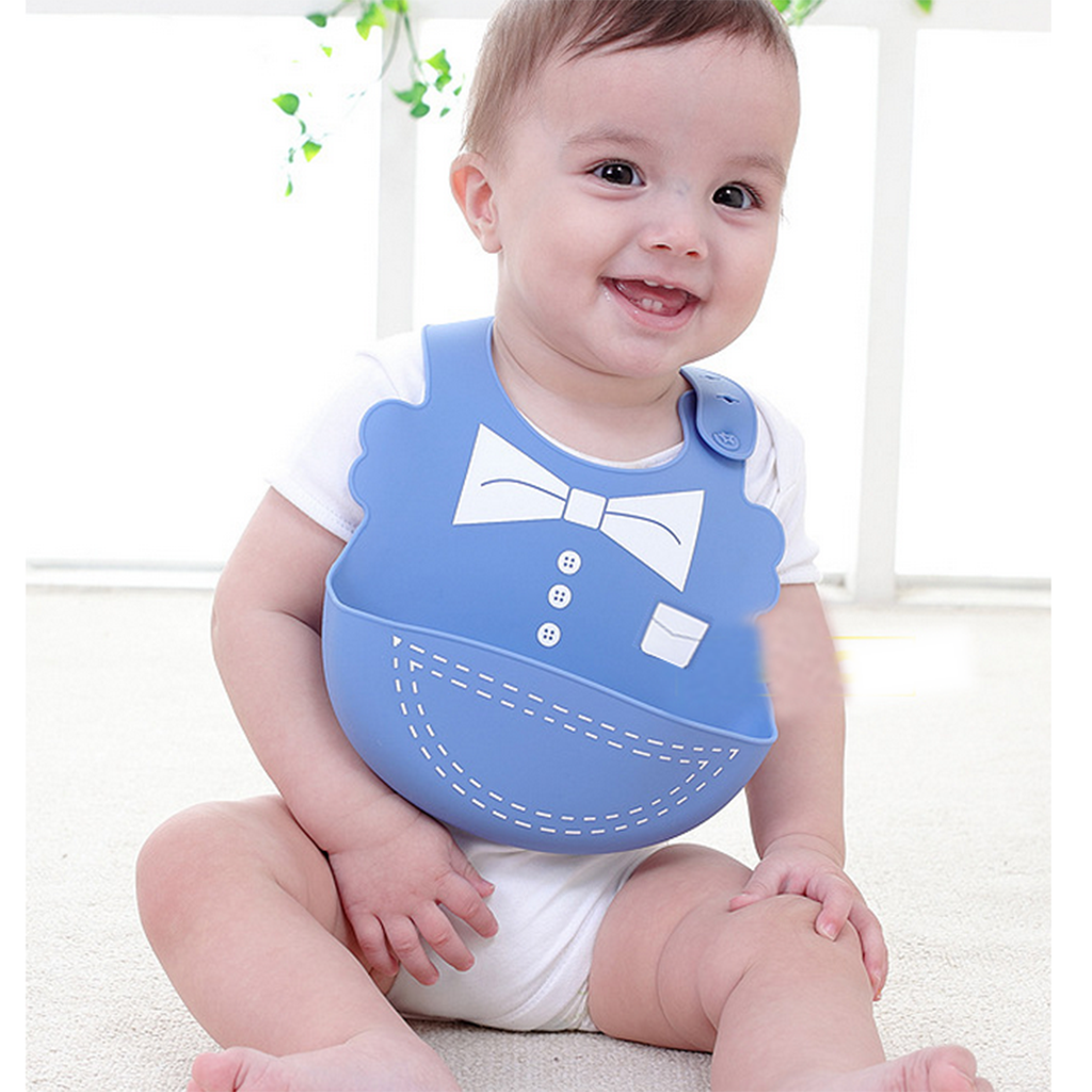 Baby Kid Washable Silicone Feeding Bib Adjustable Bib New Blue tie