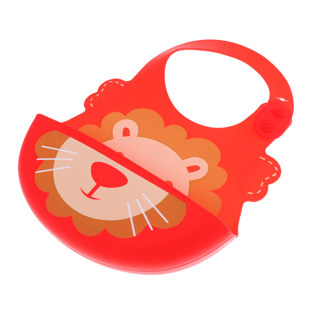Baby Kid Washable Silicone Feeding Bib Adjustable Bib New Red Lion