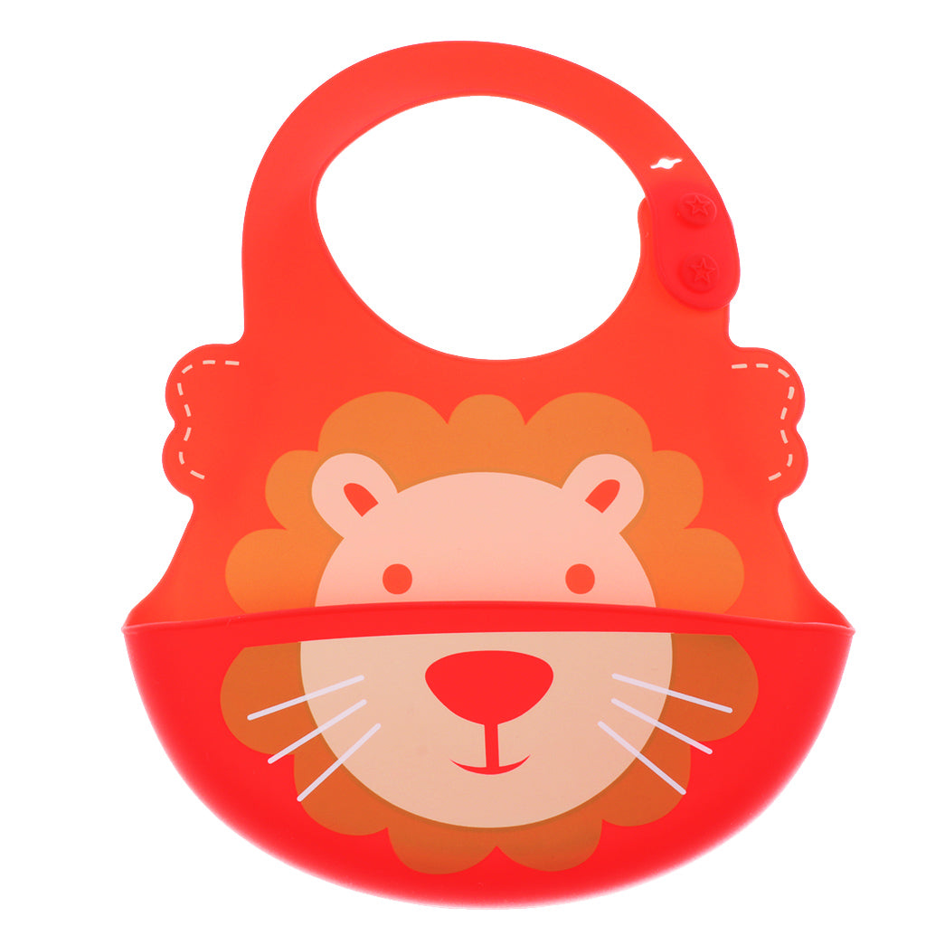 Baby Kid Washable Silicone Feeding Bib Adjustable Bib New Red Lion