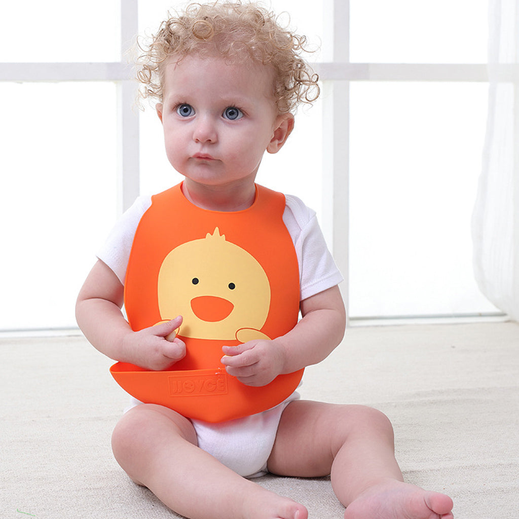 Infant Baby Washable Silicone Feeding Bib Cute Cartoon Bib L Duck