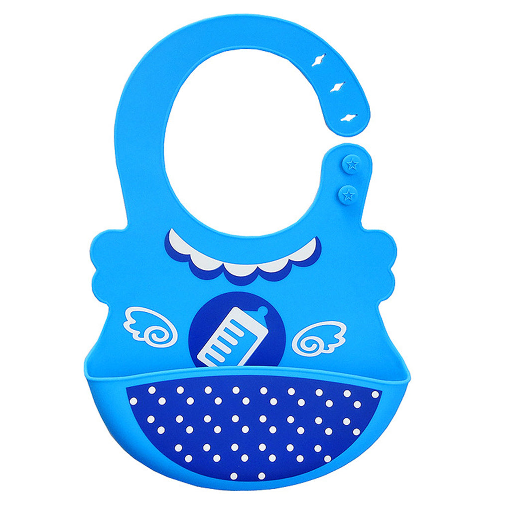 Infant Baby Washable Silicone Feeding Bib Cute Cartoon Bib M Blue Feeder