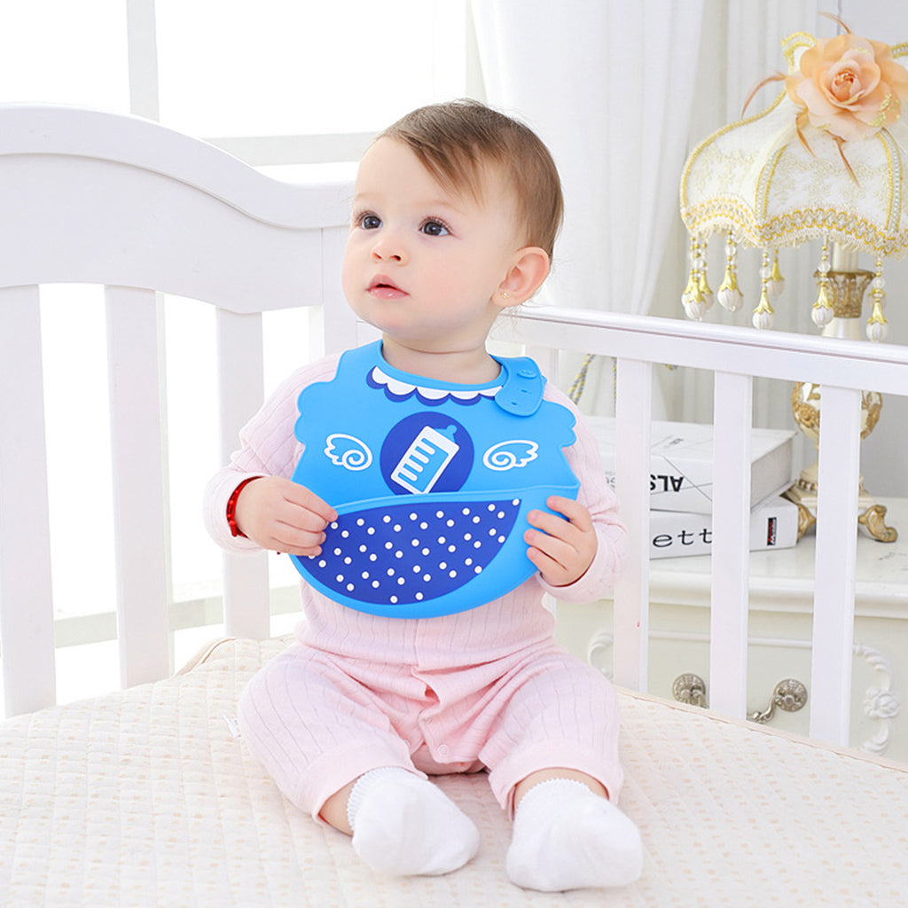Infant Baby Washable Silicone Feeding Bib Cute Cartoon Bib M Blue Feeder