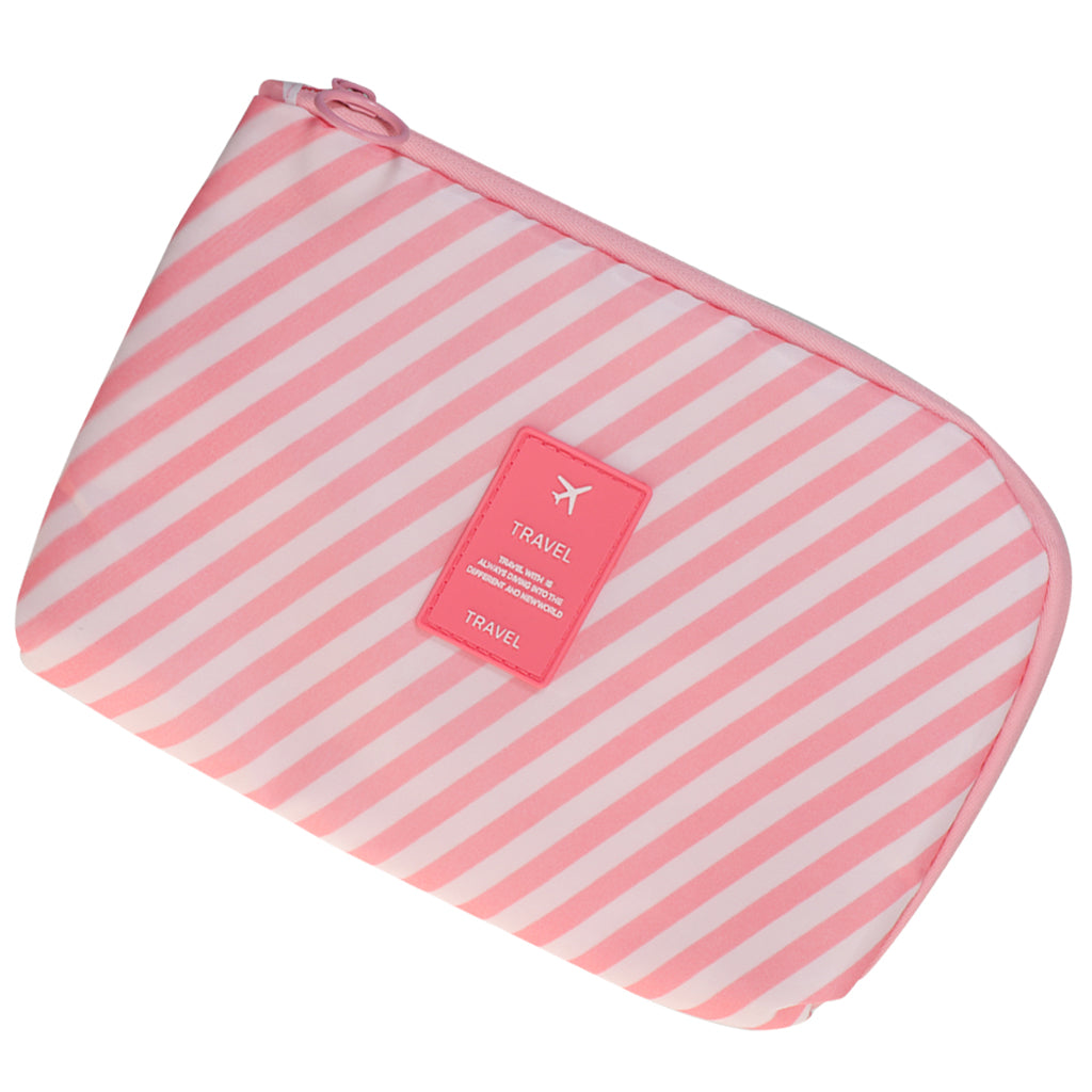 Electronic Accessories Storage USB Cable Organizer Bag Case Pink Stripe