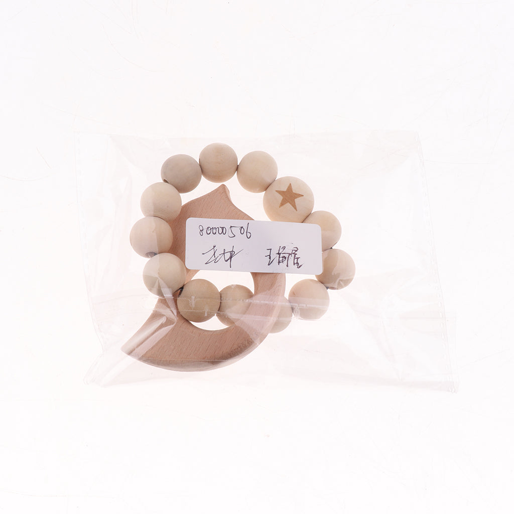Natural Wooden Baby Teether Wood Teething Bracelet Ring Star