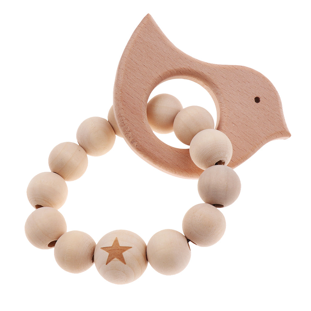 Natural Wooden Baby Teether Wood Teething Bracelet Ring Star