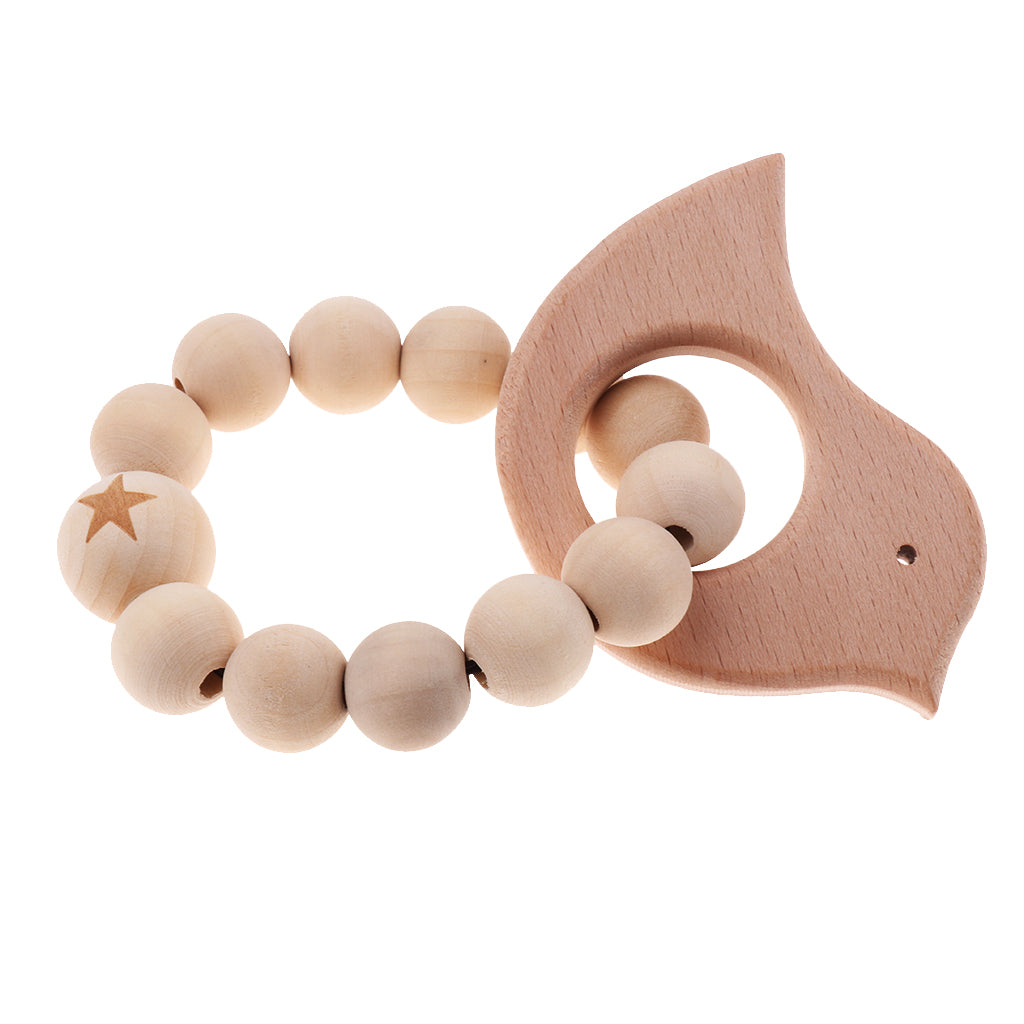Natural Wooden Baby Teether Wood Teething Bracelet Ring Star