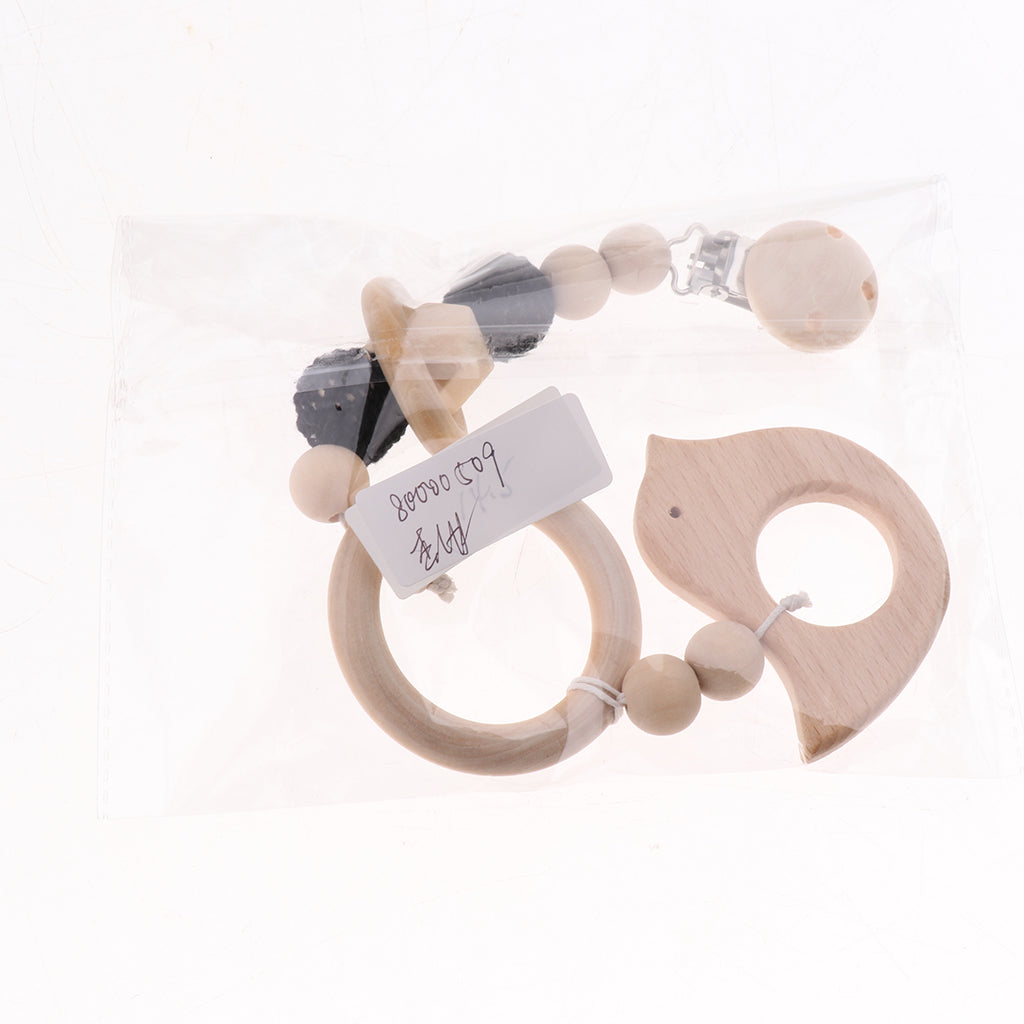 Baby Wooden Pacifier Clip Holder Nature Teething Chewable Infant Toy Style 2