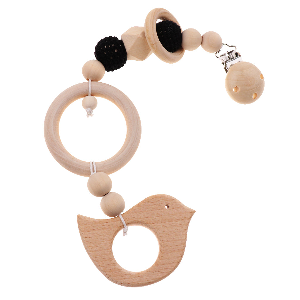 Baby Wooden Pacifier Clip Holder Nature Teething Chewable Infant Toy Style 2