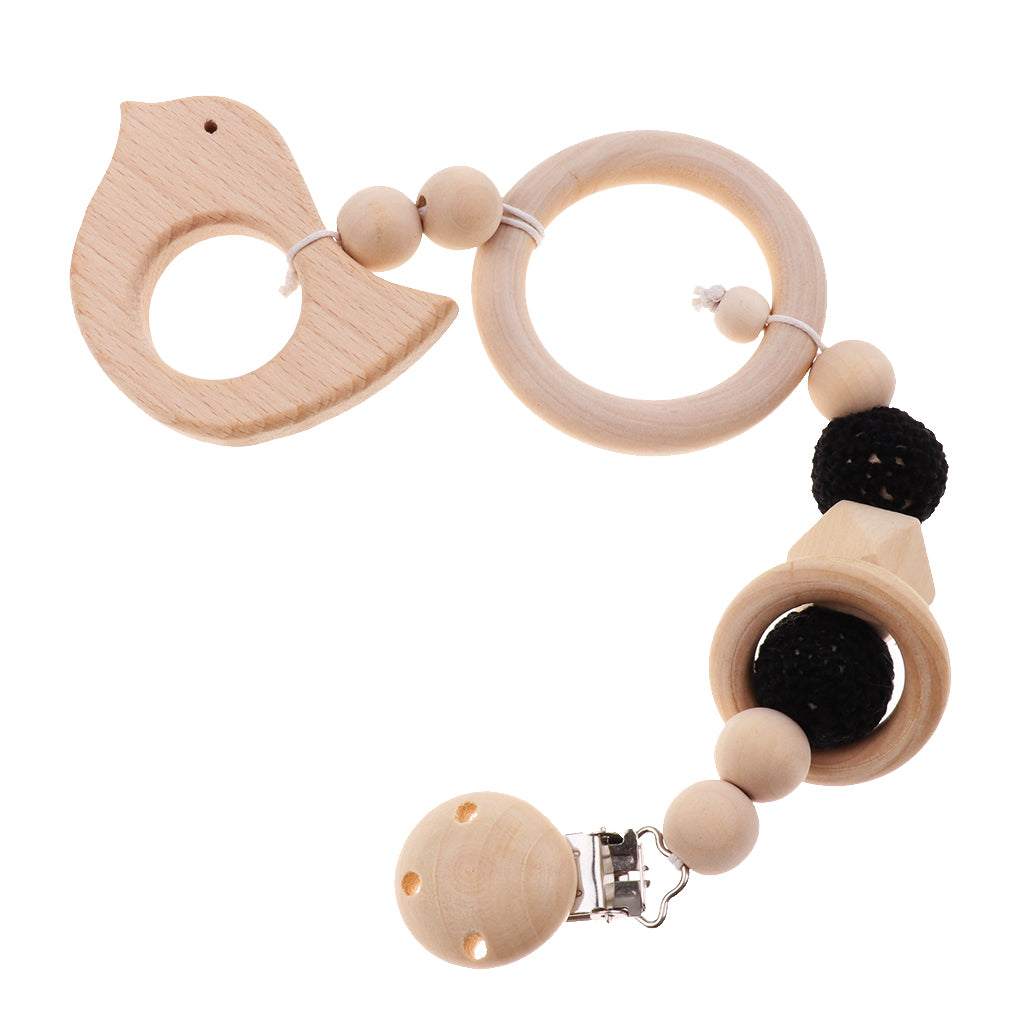 Baby Wooden Pacifier Clip Holder Nature Teething Chewable Infant Toy Style 2