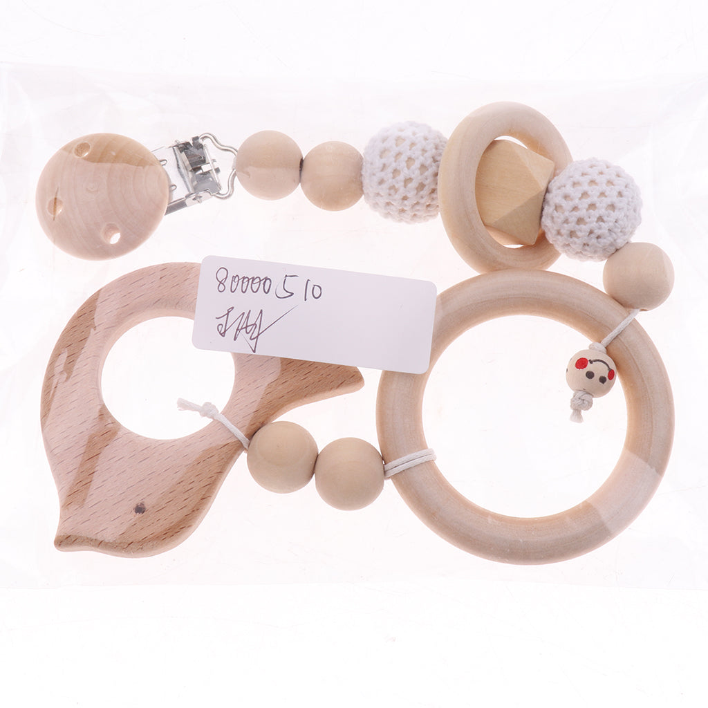 Baby Wooden Pacifier Clip Holder Nature Teething Chewable Infant Toy Style 3