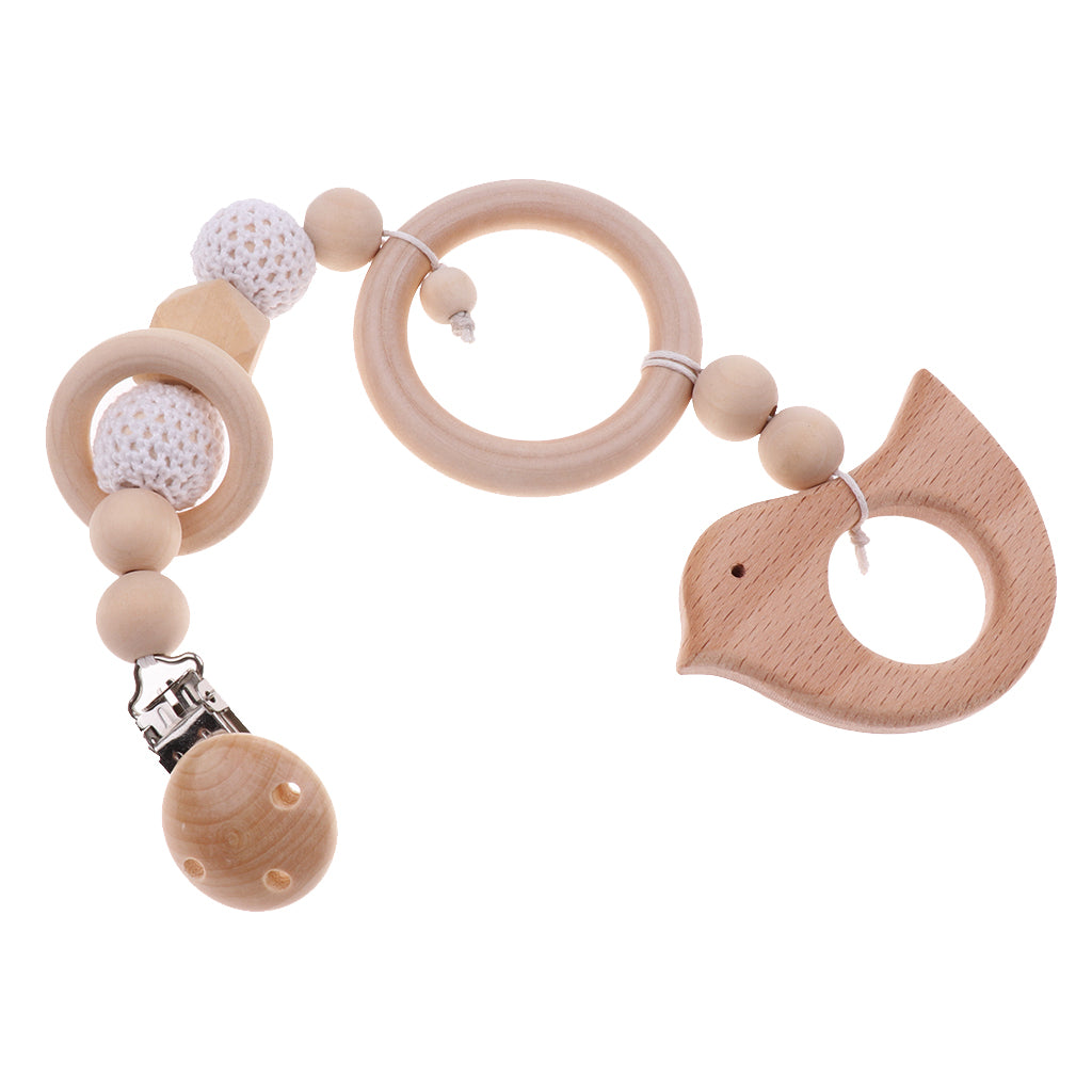 Baby Wooden Pacifier Clip Holder Nature Teething Chewable Infant Toy Style 3