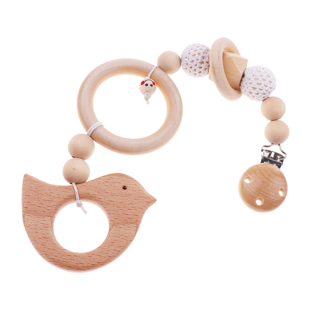 Baby Wooden Pacifier Clip Holder Nature Teething Chewable Infant Toy Style 3