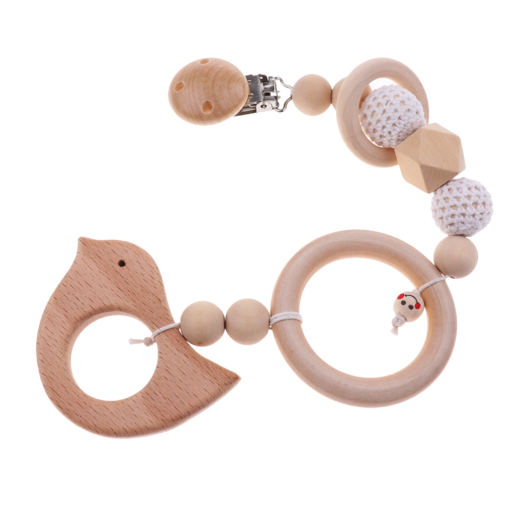 Baby Wooden Pacifier Clip Holder Nature Teething Chewable Infant Toy Style 3