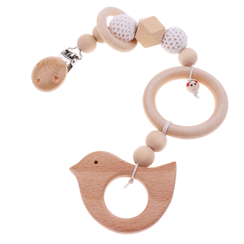 Baby Wooden Pacifier Clip Holder Nature Teething Chewable Infant Toy Style 3
