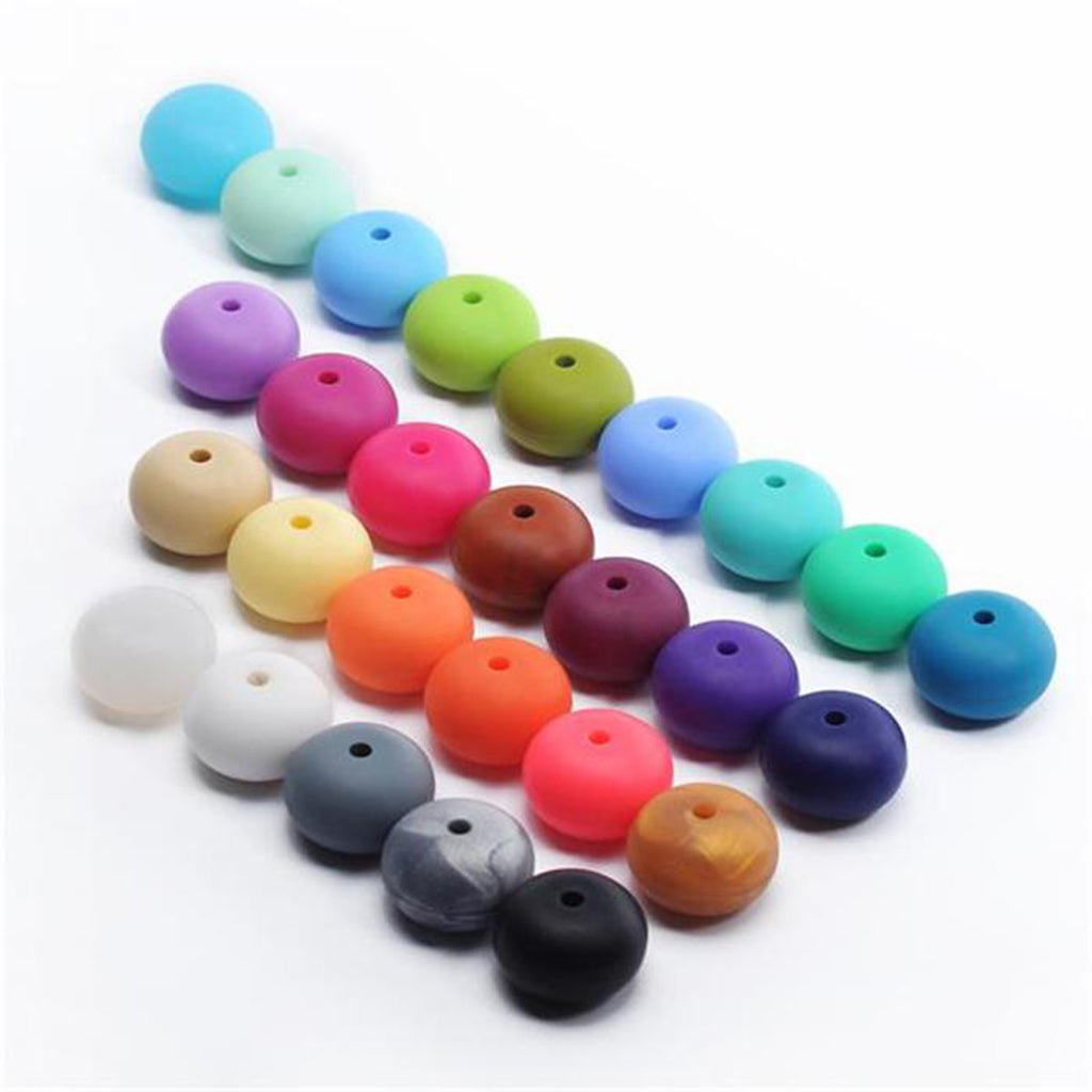 Baby BPA Free Silicone Teething NecklaceTeether Round Beads Gray