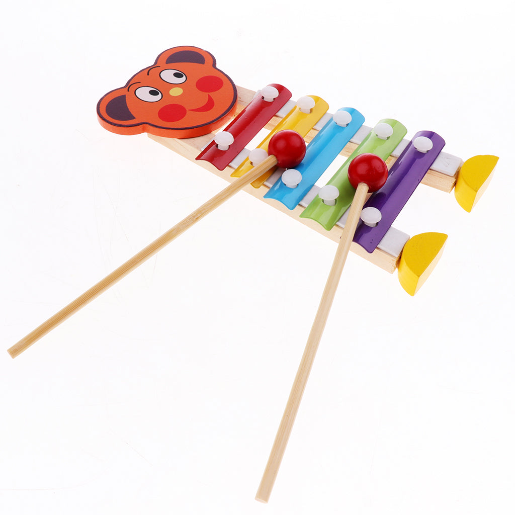 Wooden Xylophone Musical Toy for Kids - With Clear Sounding Metal Keys and Two Child-Safe Wooden Mallets