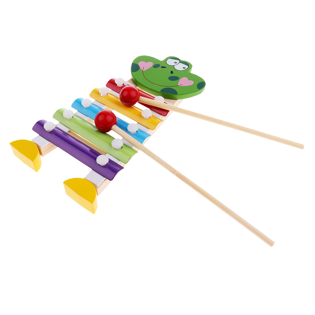 Wooden Xylophone Musical Toy for Kids - With Clear Sounding Metal Keys and Two Child-Safe Wooden Mallets