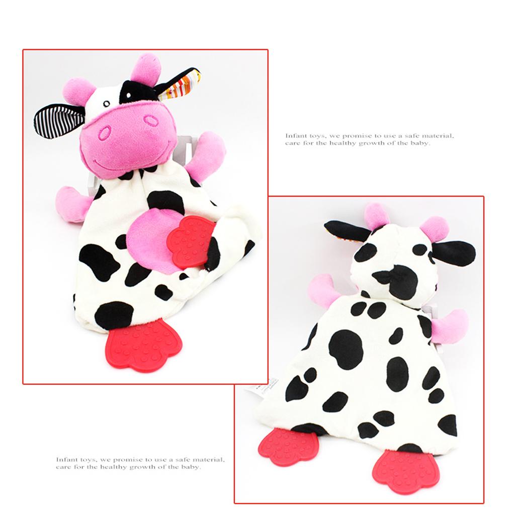 Baby Animal Soft Plush with BB Hand Rattle Security Blanket Cow
