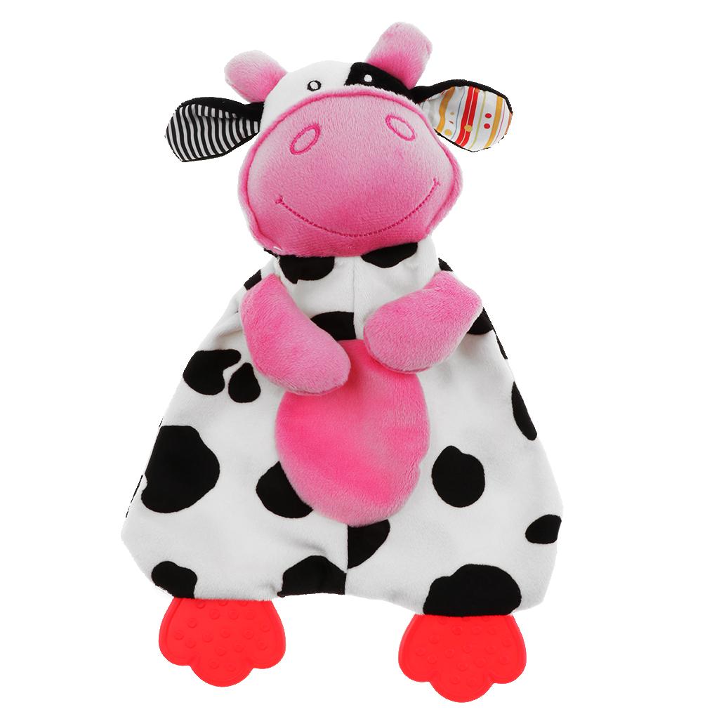Baby Animal Soft Plush with BB Hand Rattle Security Blanket Cow
