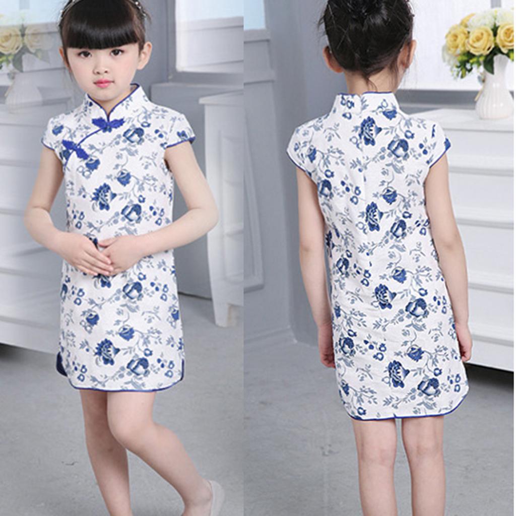 Chinese Kids Baby Girl Floral Cheongsam/Qipao Dress Clothes 5-6 Years Flower