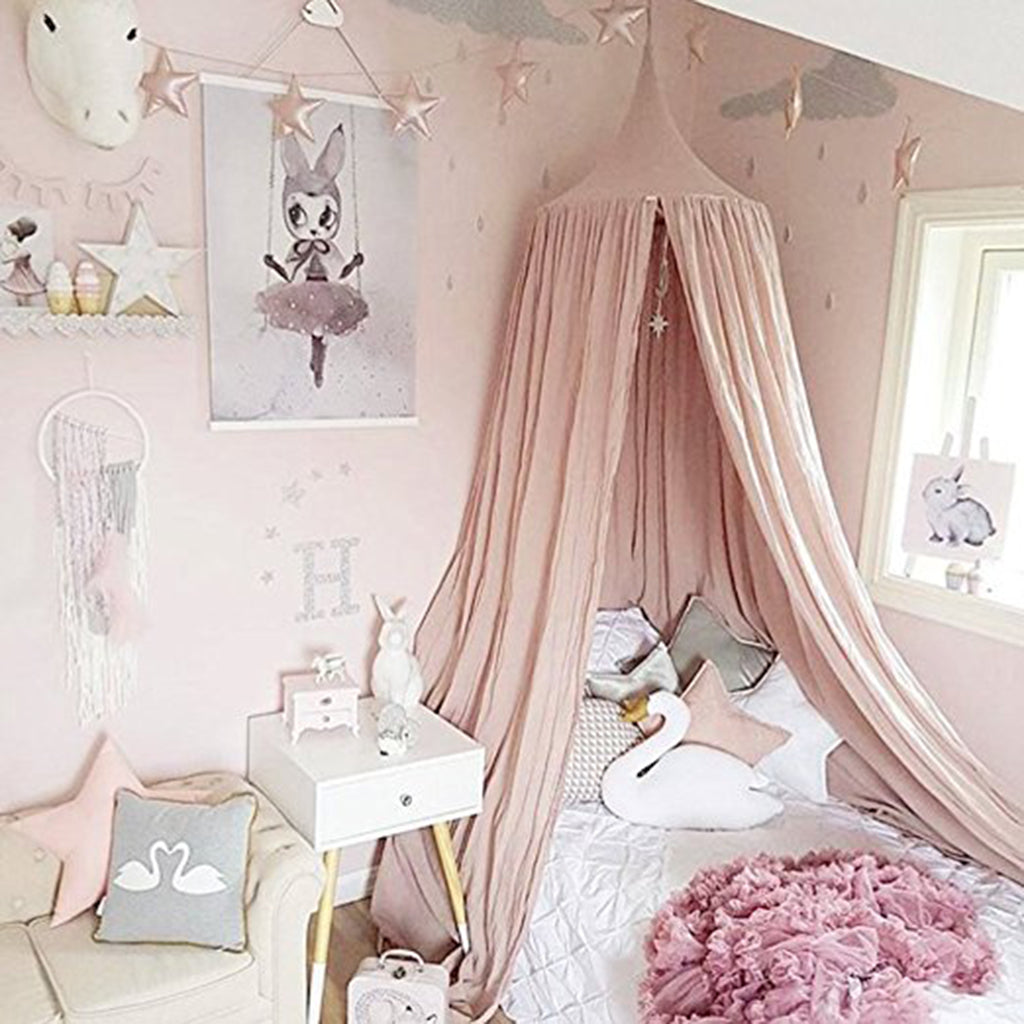 Kids Baby Bed Canopy Bedcover Mosquito Net Curtain Bedding Dome Tent Style 1-Pink