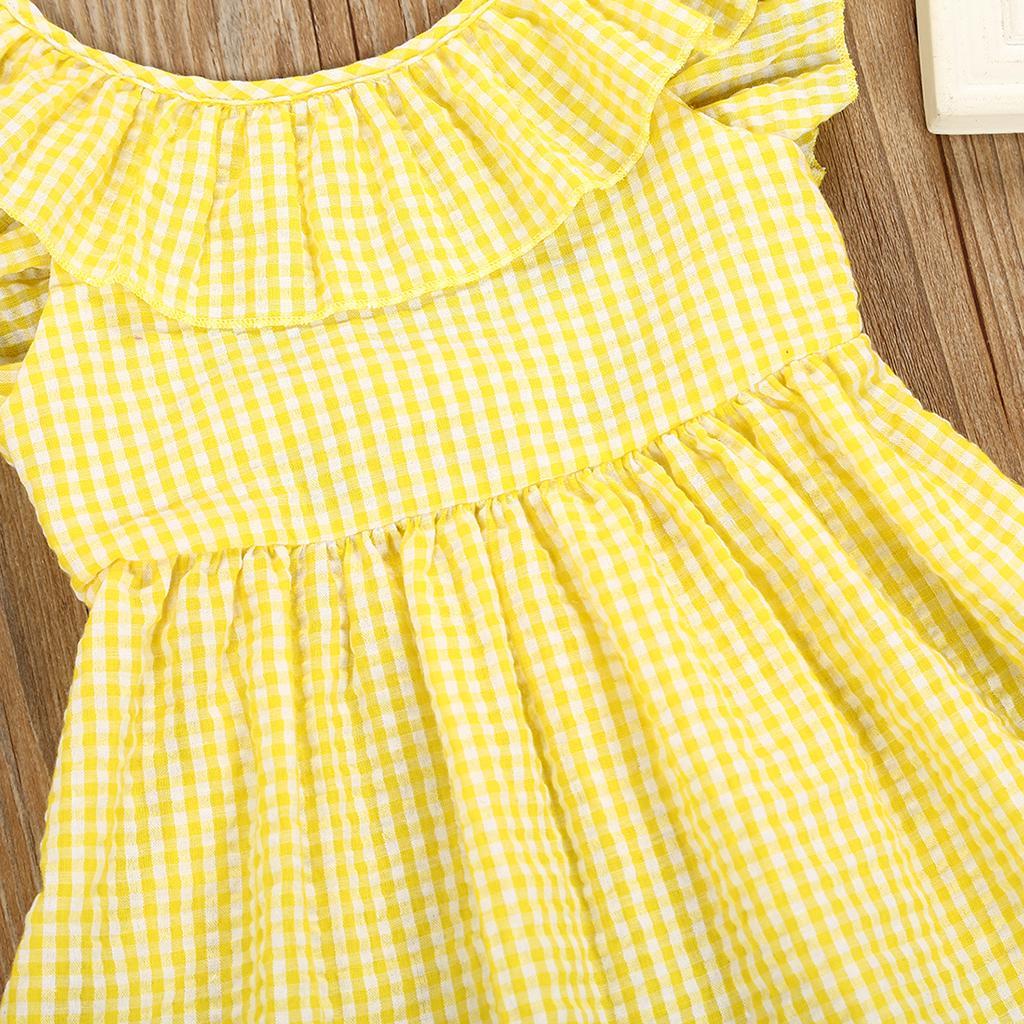Little Baby Girl Plaid Ruffles Summer Dress Kids Girl Backless Dresses 5T Yellow
