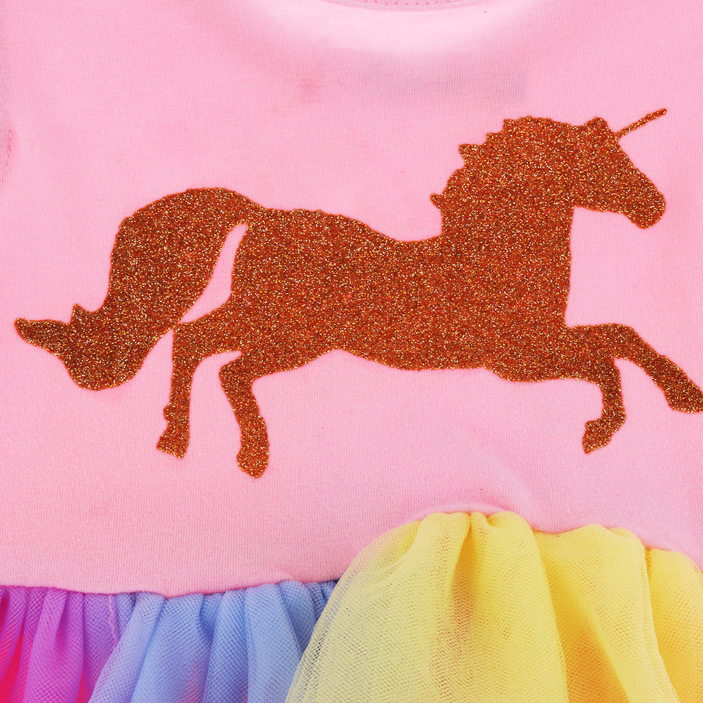 Kids Baby Girls Unicorn Bridesmaid Party Pageant Formal Tulle Dress 0-6 Months Pink