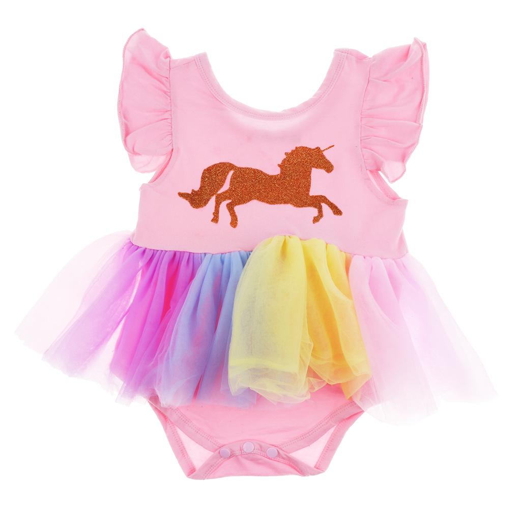 Kids Baby Girls Unicorn Bridesmaid Party Pageant Formal Tulle Dress 12-18 Months Pink