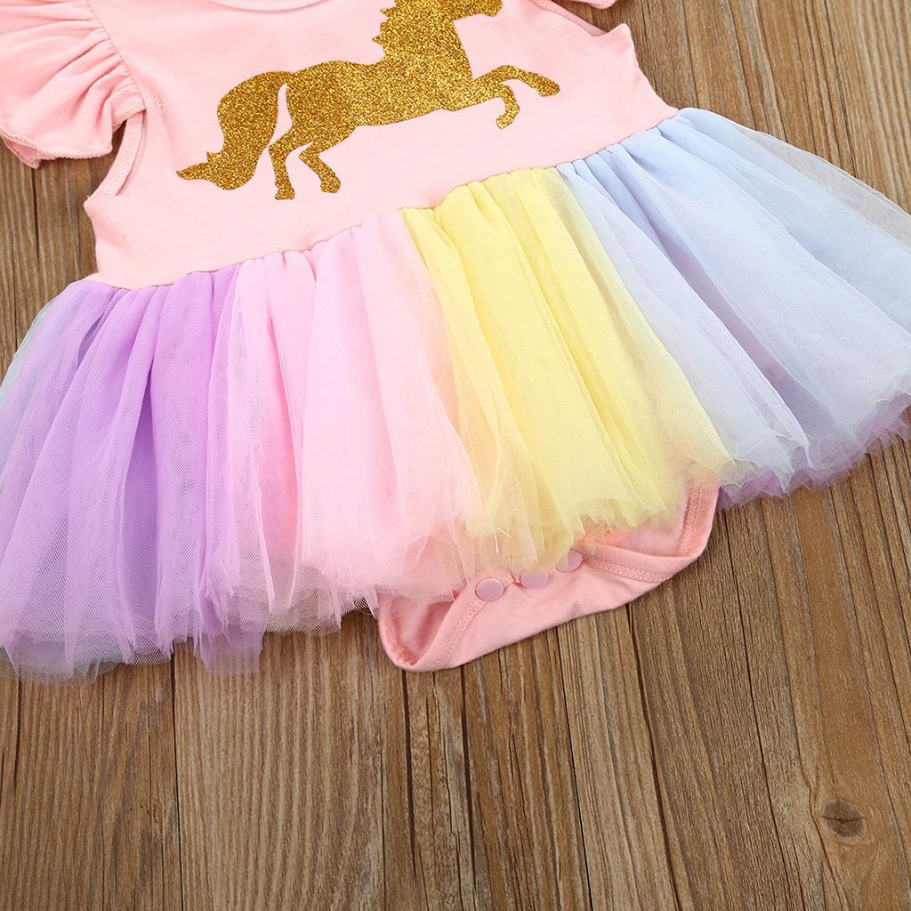 Kids Baby Girls Unicorn Bridesmaid Party Pageant Formal Tulle Dress 12-18 Months Pink