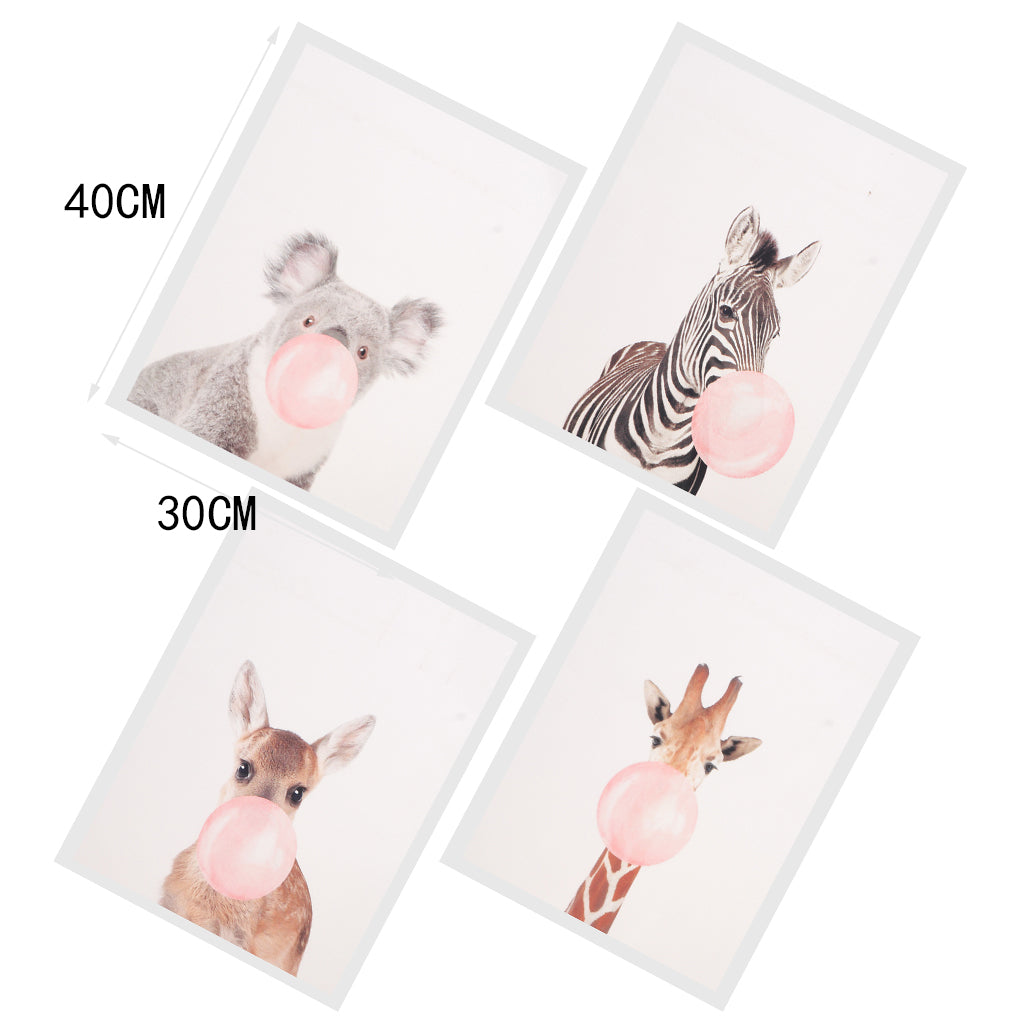 4 Panel Oil Print Painting on Canvas, Wall Artwork Picutre Painting for Living Room Bedroom Decor - Animal Blow Bubble Gum