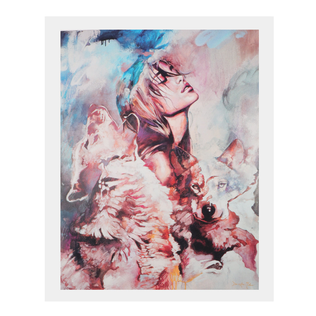 Canvas Oil Painting Wall Decor Artwork Picture Poster, Girl and Wolf 30x40cm