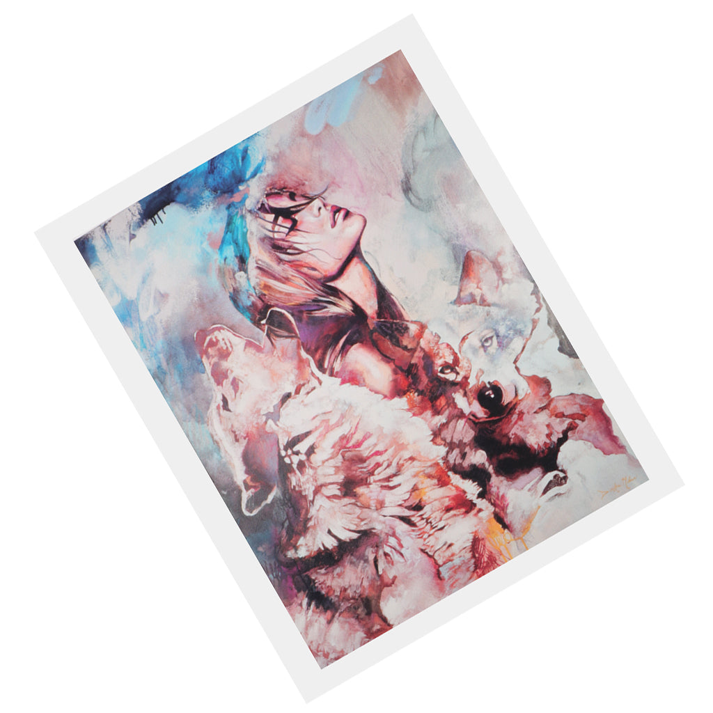 Canvas Oil Painting Wall Decor Artwork Picture Poster, Girl and Wolf 45x60cm