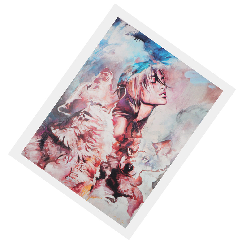 Canvas Oil Painting Wall Decor Artwork Picture Poster, Girl and Wolf 45x60cm