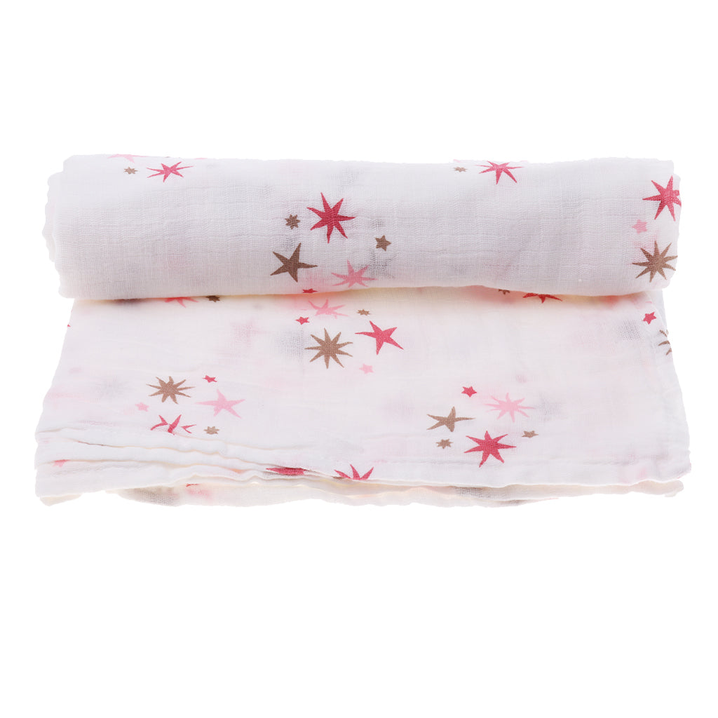 Soft Muslin Baby Swaddling Blanket Newborn Infant Cotton Swaddle Towel Pink Star