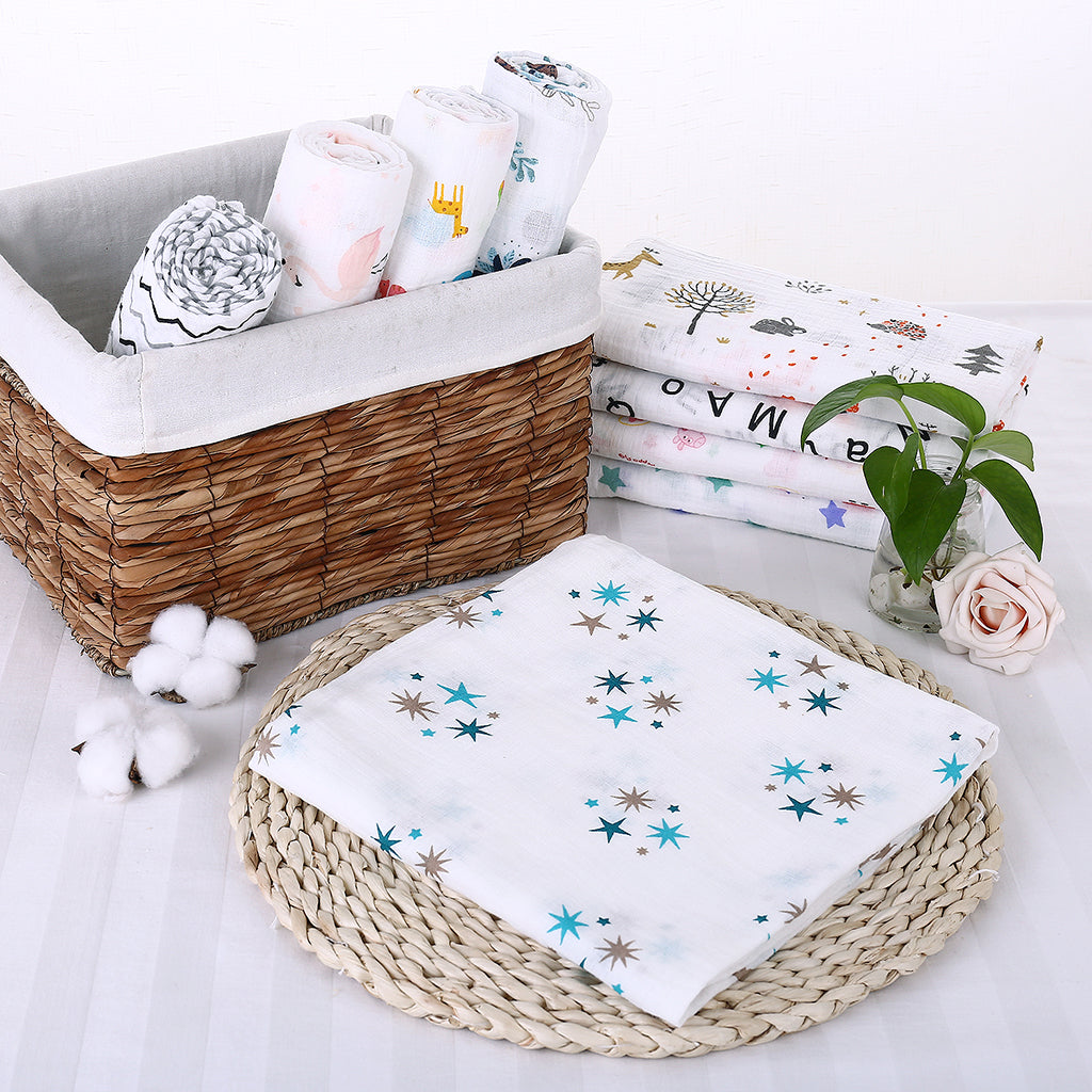 Soft Muslin Baby Swaddling Blanket Newborn Infant Cotton Swaddle Towel Blue Star