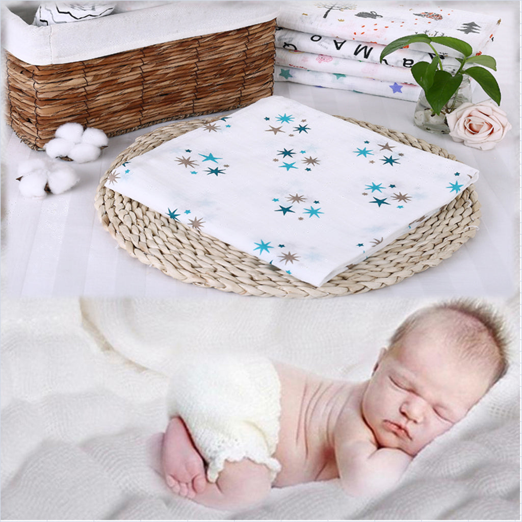 Soft Muslin Baby Swaddling Blanket Newborn Infant Cotton Swaddle Towel Blue Star