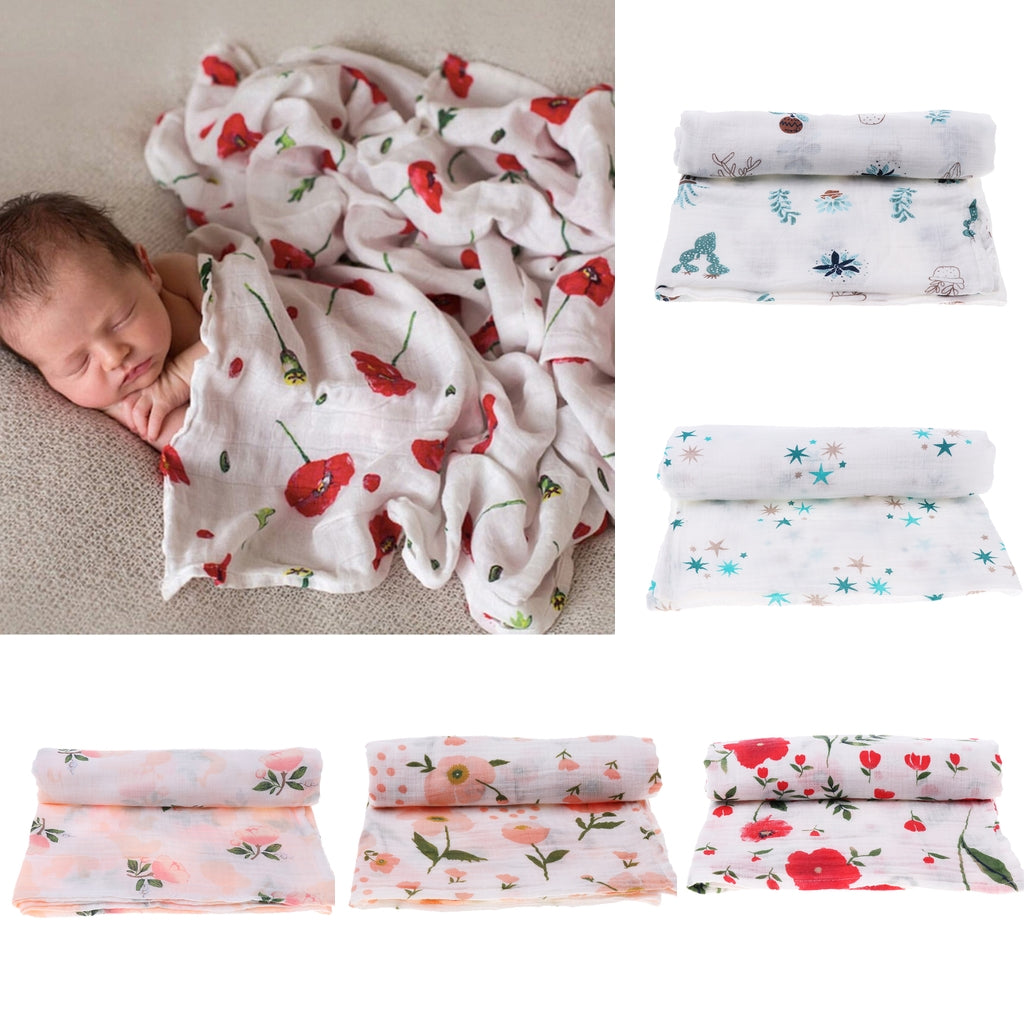 Soft Muslin Baby Swaddling Blanket Newborn Infant Cotton Swaddle Towel Blue Star