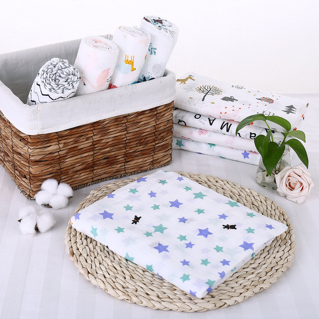 Soft Muslin Baby Swaddling Blanket Newborn Infant Cotton Swaddle Towel Purple Star