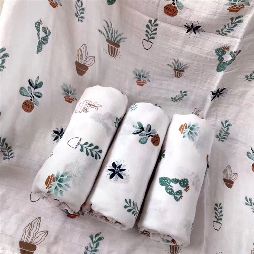 Soft Muslin Baby Swaddling Blanket Newborn Infant Cotton Swaddle Towel Cactus