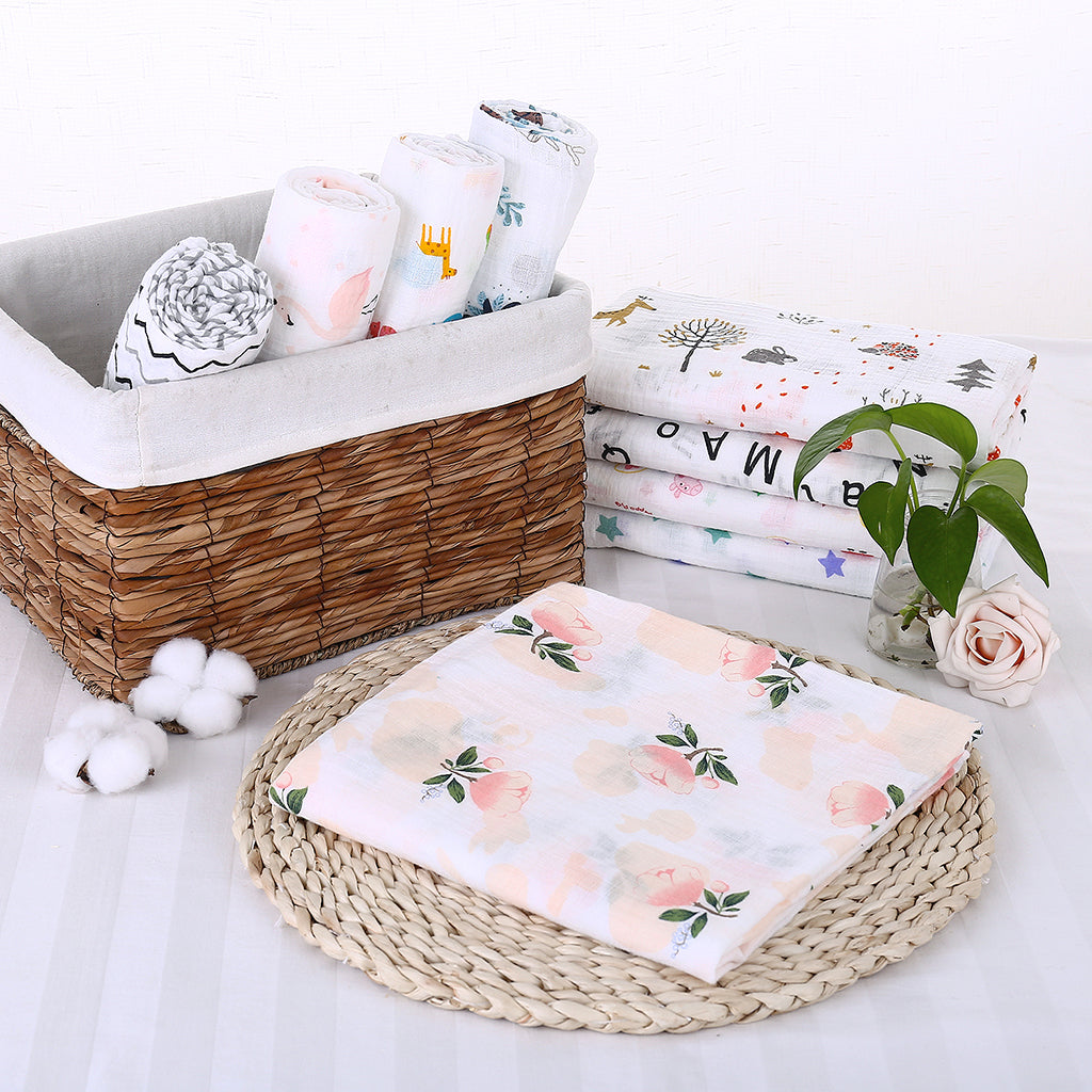 Soft Muslin Baby Swaddling Blanket Newborn Infant Cotton Swaddle Towel Rose