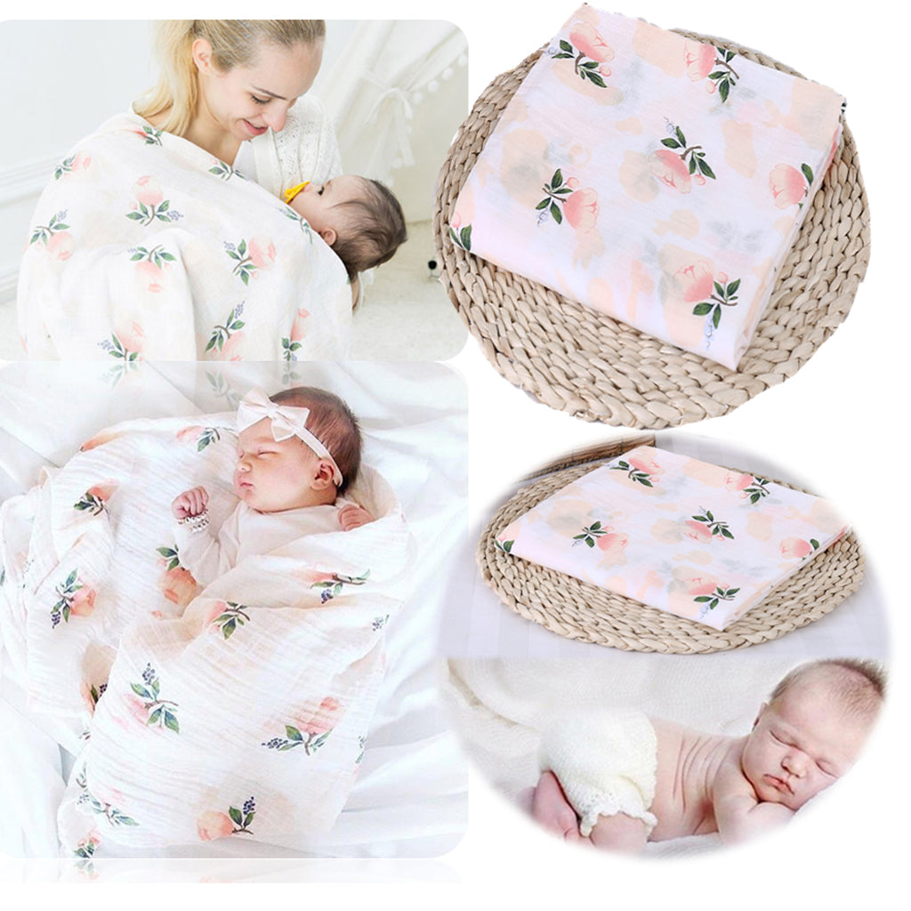 Soft Muslin Baby Swaddling Blanket Newborn Infant Cotton Swaddle Towel Rose