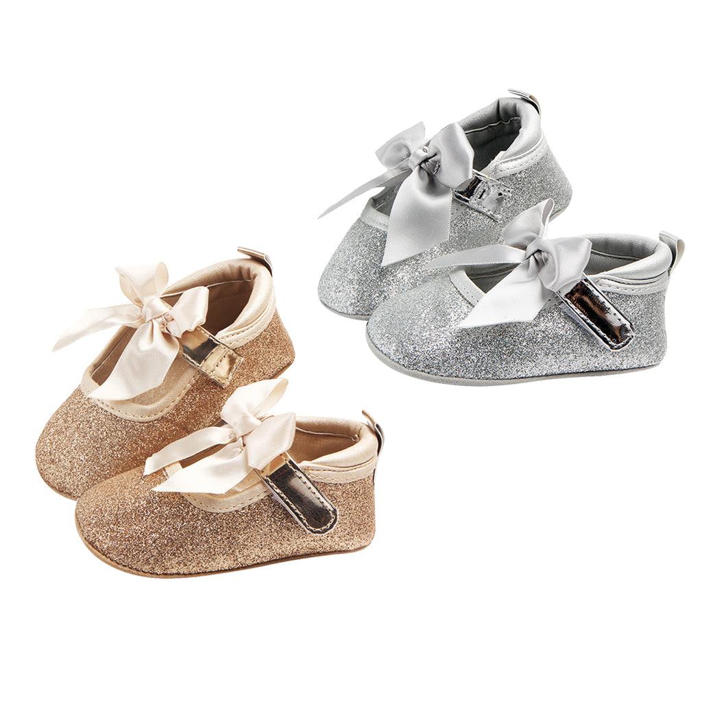 Shining Baby Bling Anti-Slip Girl Bowknot Princess Shoes 0-6 Months Golden