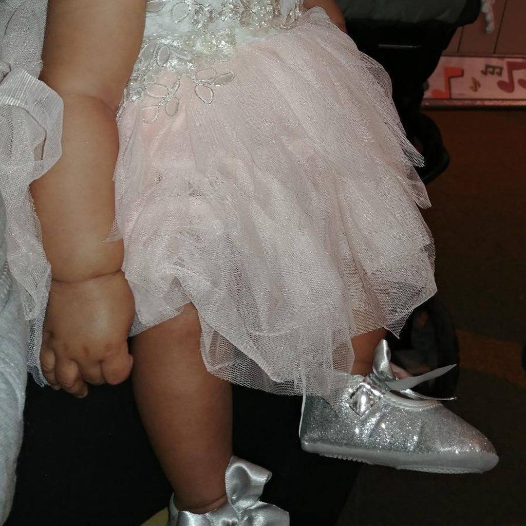 Shining Baby Bling Anti-Slip Girl Bowknot Princess Shoes 0-6 Months Silver