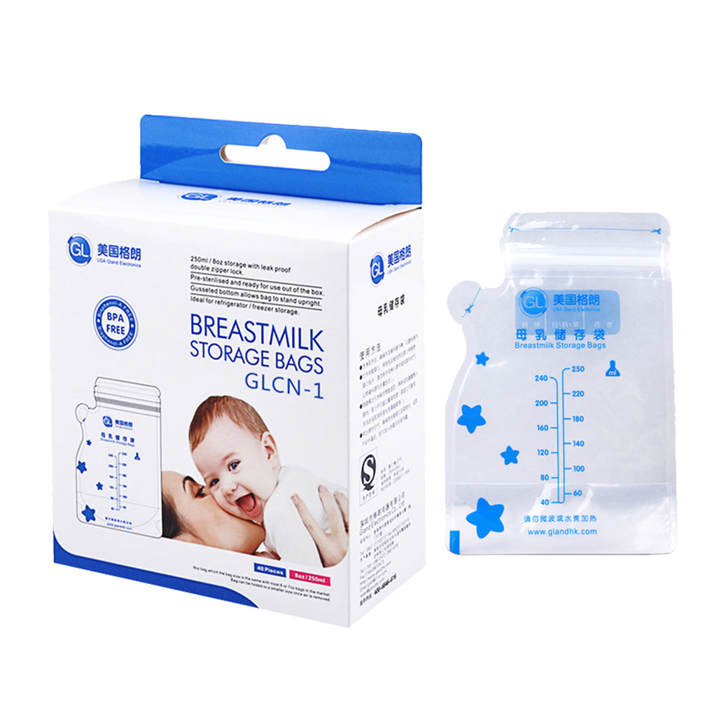 Breast Milk Storage Freezer Fresh Sealing Leakproof Bags 40pcs 250 ml blue